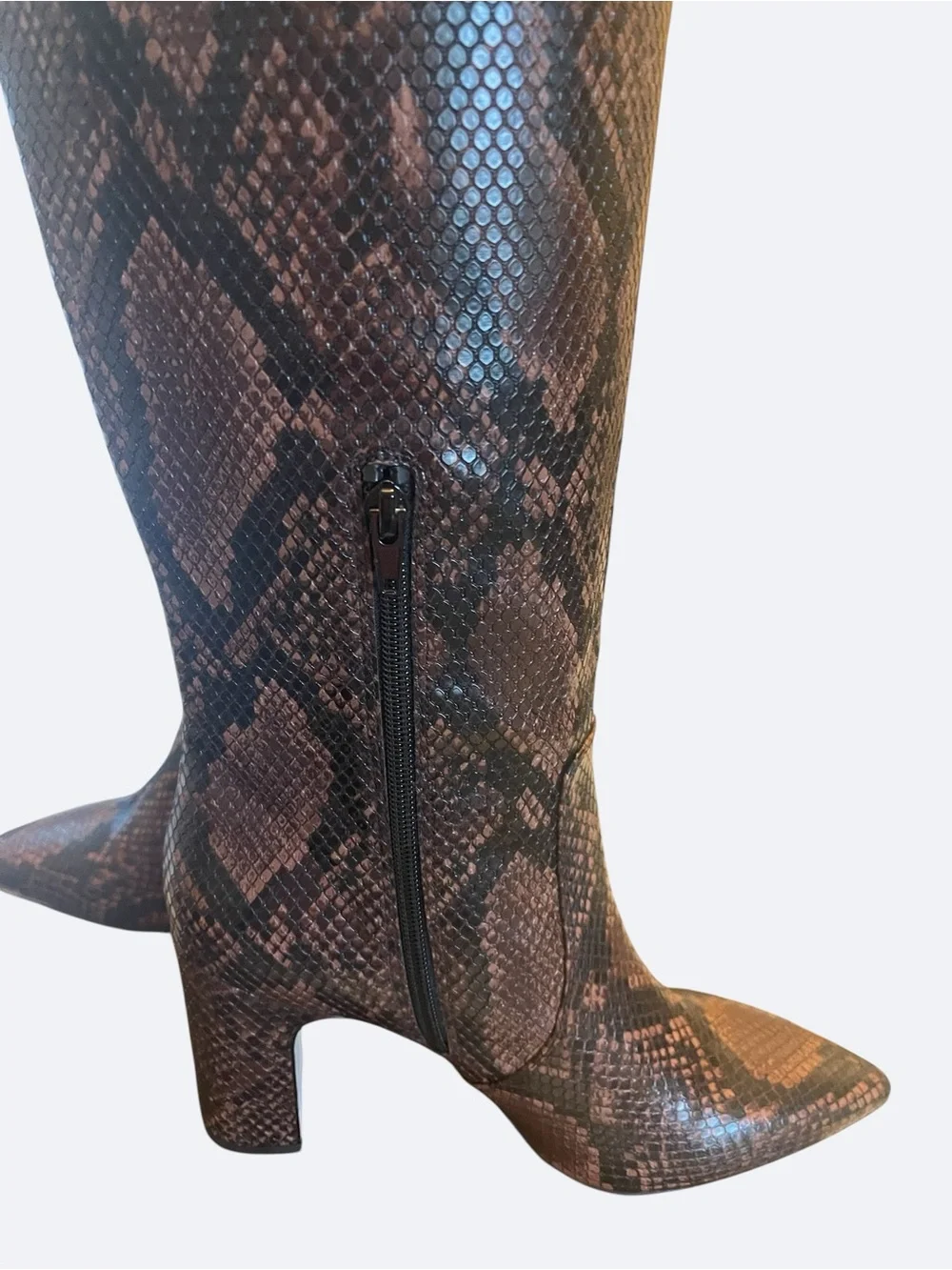 Steve Madden Brown Snake-Print Over-the-Knee Pointed-Toe Boots